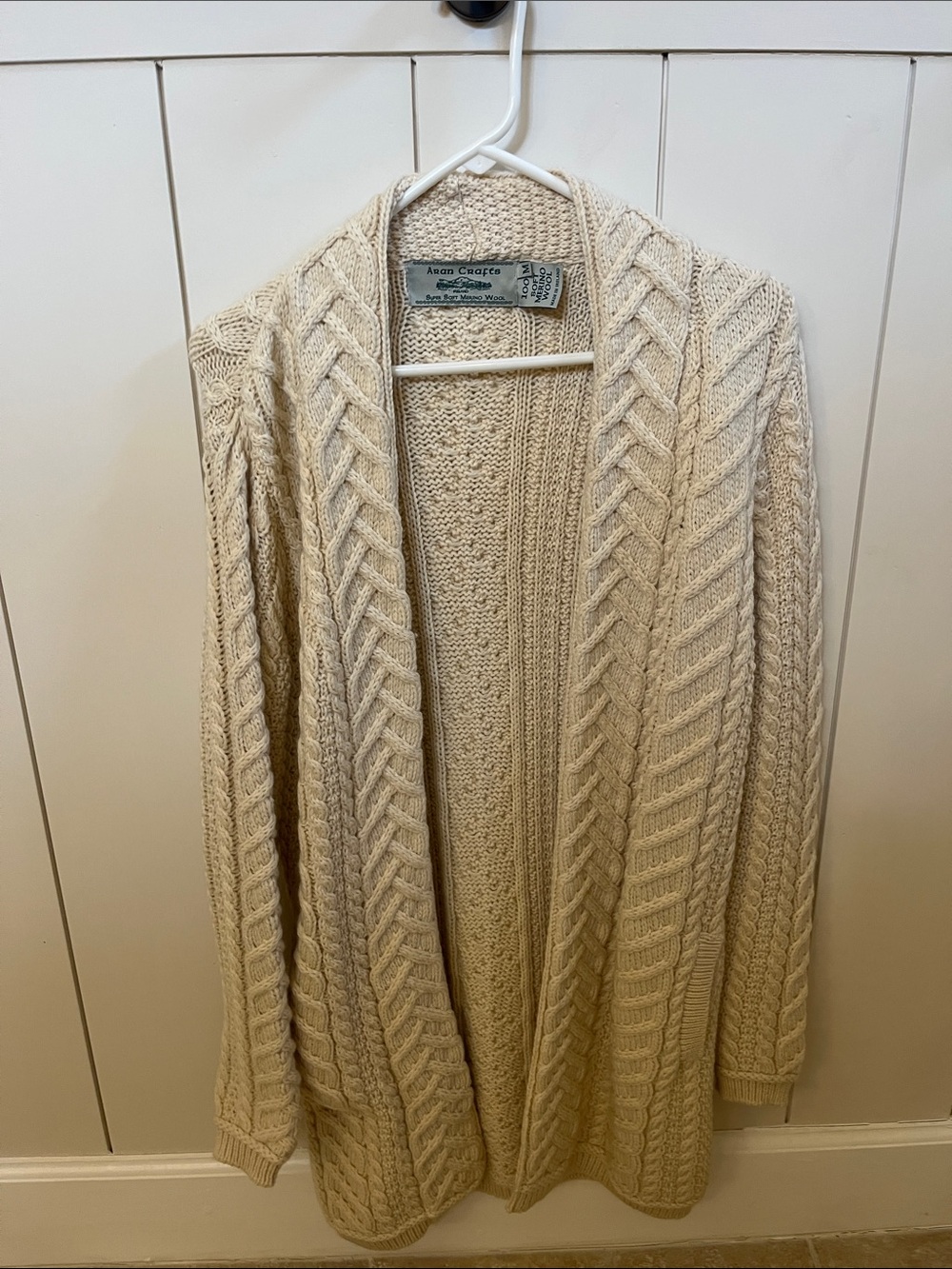 Aran Crafts Cream Cable-Knit Open Cardigan